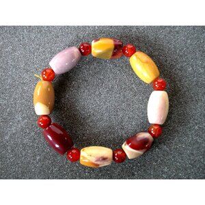 Colorful Glass Beaded Stretch Bracelet With Multi-Hued Oval & Round Beads Size 7